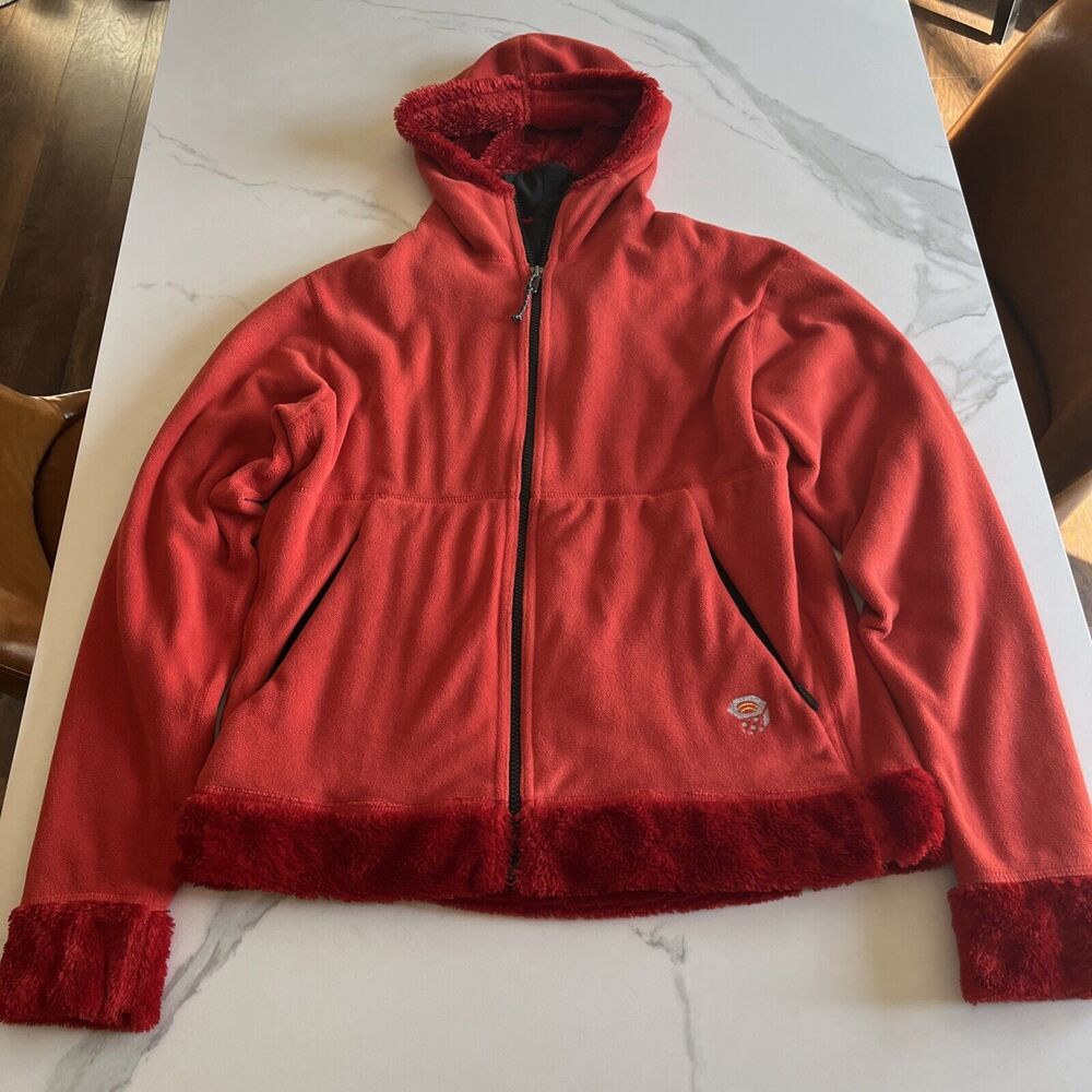 Mountain Hardwear Orange Faux Fur Fleece Jacket Hooded Full Zip Womens Size M